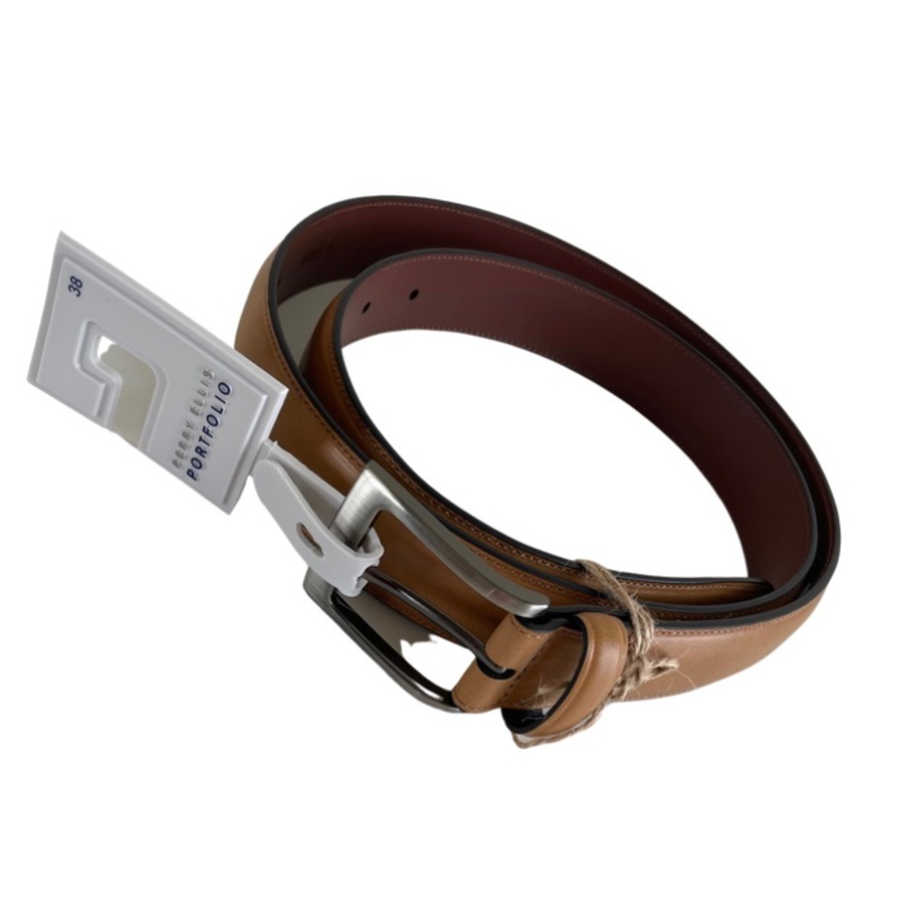 Perry Ellis Portfolio Cognac Leather Belt Men's Size 38 NWT